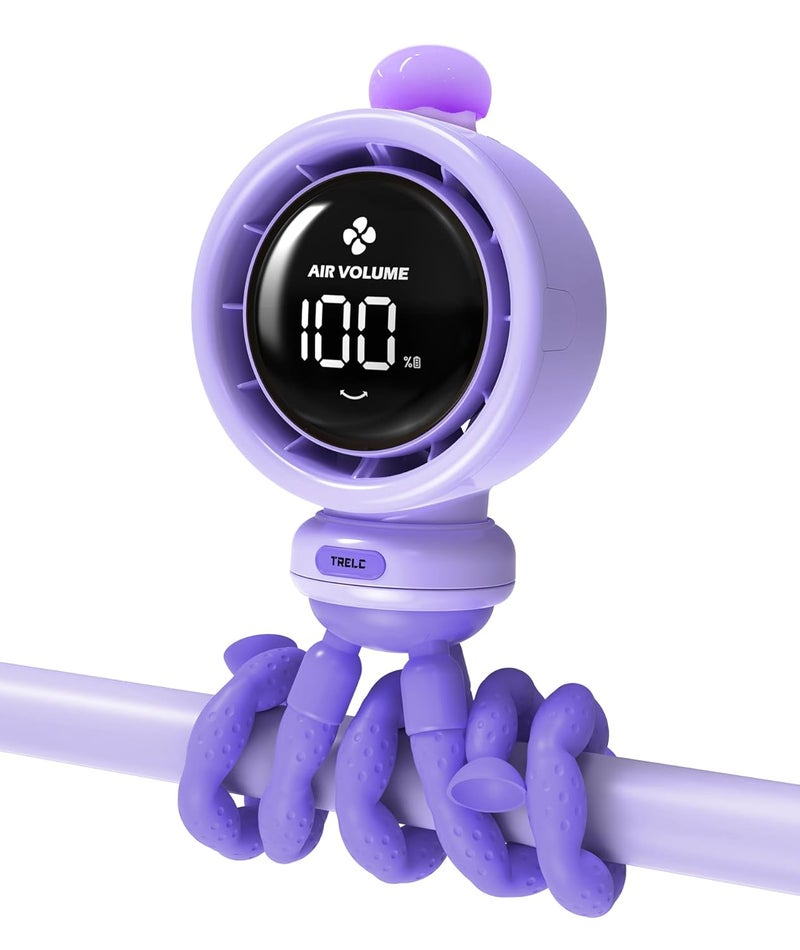 TRELC Baby Stroller Fan Large, Bladeless Fans, Oscillating Turbo Desk Fan with LED Display & Night Light, 1-100 Speeds, 3800mA Rechargeable Portable Cooling Fan for Office, Home, Crib (Purple) - Image 1